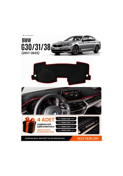 Bmw G30 G31 G38 2017-2023 Uyumlu Torpido Örtüsü, Torpido Kılıfı - Siyah-kırmızı - Bm008