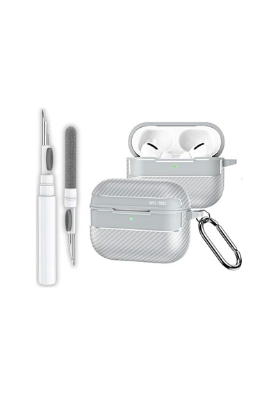 Airpods Pro 3. Nesil Uyumlu Karbon Fiber Hybrid Polymer Technology Premium Kulaklık Kılıfı Ve 3'ü 1 Arada Bluetooth Kulaklık Temizleme Kalemi Seti Gri