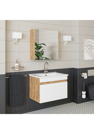 Roomart '' Lavabolu '' Atlantik-beyaz Mat Mdf 65 Cm Banyo Dolabı Atlantik Çam - Beyaz