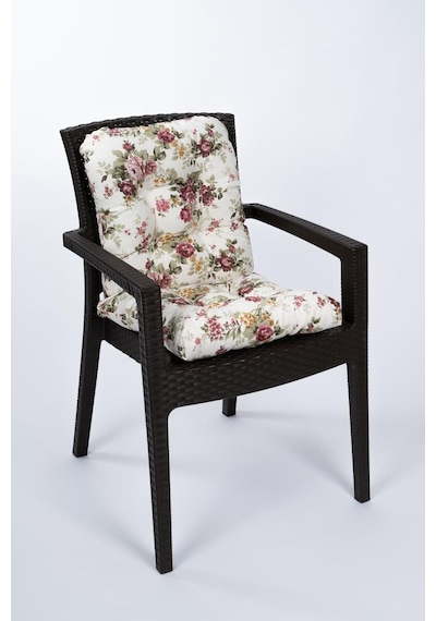 Altınpamuk Neva Pofidik Çiçekli Arkalıklı Sandalye minderi özel dikişli bağcıklı 44x94 cm