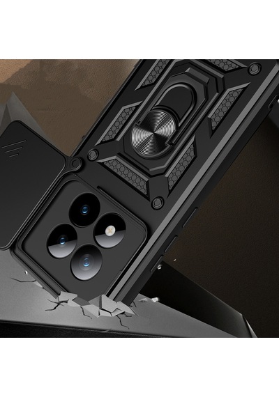 Maks Technology Redmi Note 15 Pro Plus Kılıf Magnetik Standlı Kamera Korumalı Mkst Sürgülü Vega Kapak - Siyah