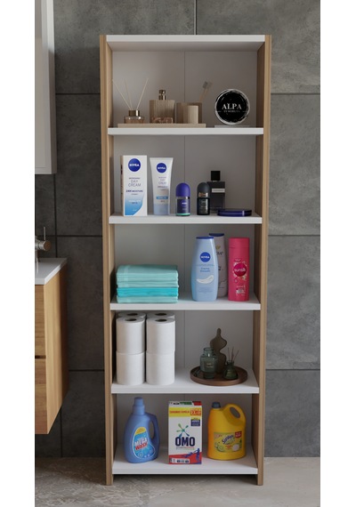 Banyo Çamaşır Dolabı 5 Raflı 150 Cm Çok Amaçlı Saklama Ve Düzenleyici Raf Atlantik Çam - Beyaz Banyo Çamaşır Dolabı 5 Raflı 150 Cm Çok Amaçlı Saklama Ve Düzenleyici Raf Atlantik Çam - Beyaz