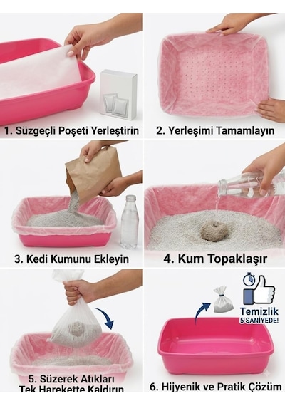 3'lü Elekli Kedi Kumu Filtresi Poşeti 80x120 Cm Jumbo Boy , Lastikli Ve Yırtılmaz Kedi Tuvaleti Temizleme Filesi, Açık Ve Kapalı Kedi Tuvaletleri İle Uyumlu Pratik Elek