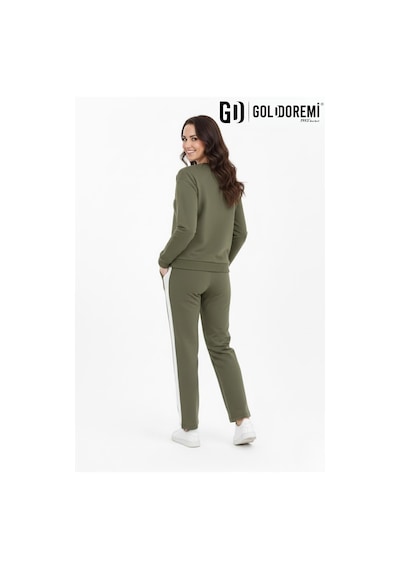 Gd Goldoremi 11-007 Kadın Modal Yanı Parçalı Şeritli Bol Paça Eşofman Altı Yeşil