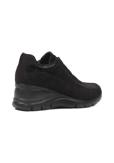 Kadın Siyah Dolgu Topuklu Nubuk Deri Sneaker