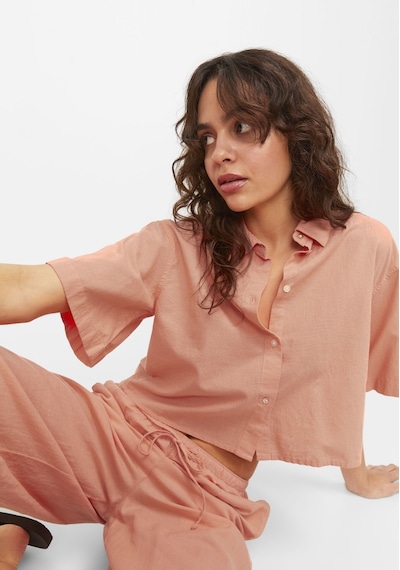 Jack & Jones Kadın Crop Keten Gömlek - Lulu 12231335 Peach Echo Bej