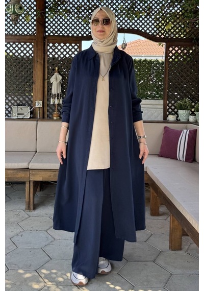Rabia Şamlı Elif Pantolonlu Takım Lacivert Normal