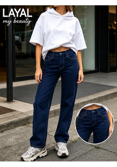Layal My Beauty Melody Kadın Jeans Wide Leg Rahat Yüksek Bel Salaş Bol Paça Jean Palazzo Denim Kot Pantolon Lacivert