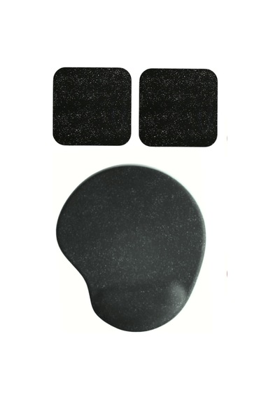 Oval Siyah Kum Desen Bilek Destekli Mouse Pad + 2 Adet Siyah Kupa Fincan Bardak Altlığı Altlık Set