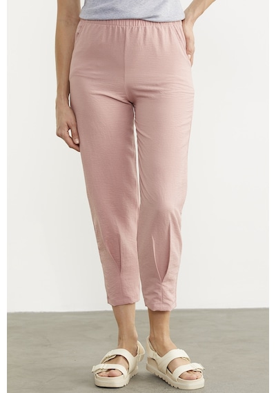 Paça Büzgü Detaylı Krep Pantolon - Pembe 001
