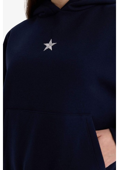 Defacto Oversize Geniş Kalıp Kapüşonlu Kalın Kumaş Sweatshirt G7628ax25cwnv1 Lacivert-nv1