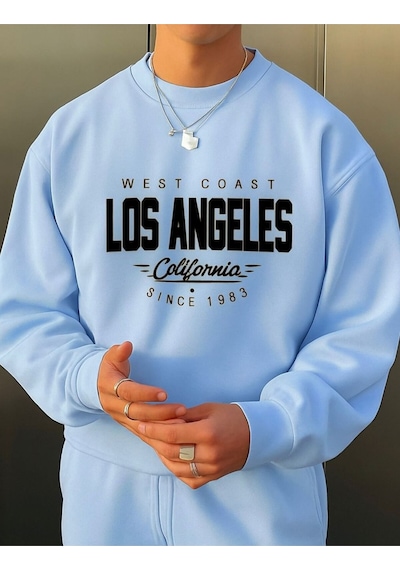 Benroma 3 İplik Penye Los Angeles Baskılı Unisex Sweatshırt Bebe Mavisi