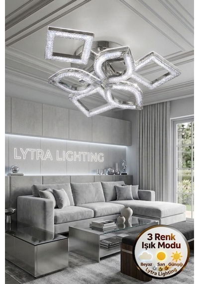 Hera Model 6'lı Gümüş 3 Renk Modu Ledli Tavana Sıfır Modern Salon Mutfak Çocuk Yatak Odası Led Avize