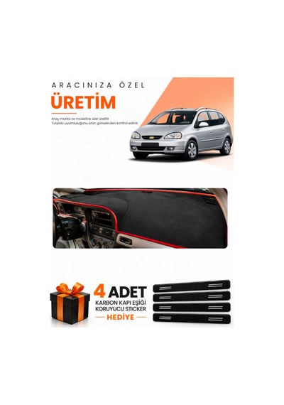 Chevrolet Rezzo 2000-2011 Uyumlu Torpido Koruma Örtüsü Oto Kılıfı - Siyah Kırmızı