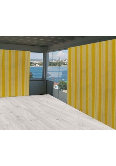 Ceylan Home Balkon Perdesi Sarı İnce Beyaz Çizgili Ölçü Seçenekli Sarı