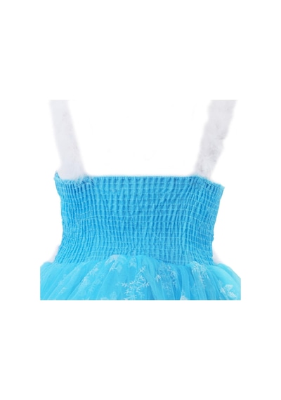 Parti Selesi Karlar Ülkesi Frozen Elsa Kostüm Mavi Ön Kısa Arka Uzun Elbise Kız Çocuk Kıyafet Açık Mavi