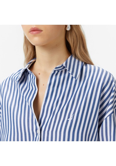 Nautica Kadın Mavi Oversize Çizgili Gömlek Çizgili 57w212t Mavi