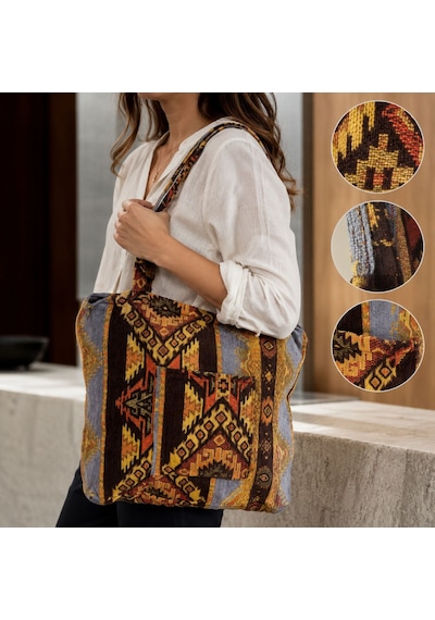 Bk Gift El Yapımı Otantik Türk Kilim Omuz Çantası -13, Günlük, Kitap, Tablet, Plaj Ve Seyahat Çantası Çok Renkli