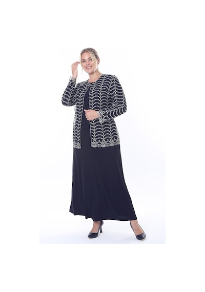 Ladies First Büyük Beden 3799 Lacivert-altın Ceket+elbise Takım 001