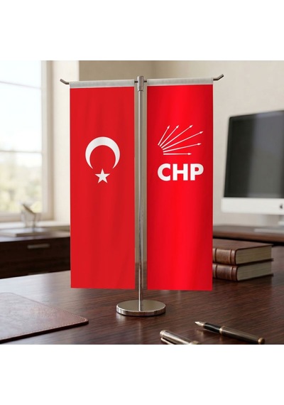 Chp Bayrağı Kırmızı Ve Türk Bayrağı Kırlangıç T Tipi Masa Bayrak Takımı Diğer