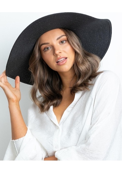 Kadın Oversize Büyük Hasır Şapka Naturel 55cm Plaj Şapkası Siyah - Standart Siyah