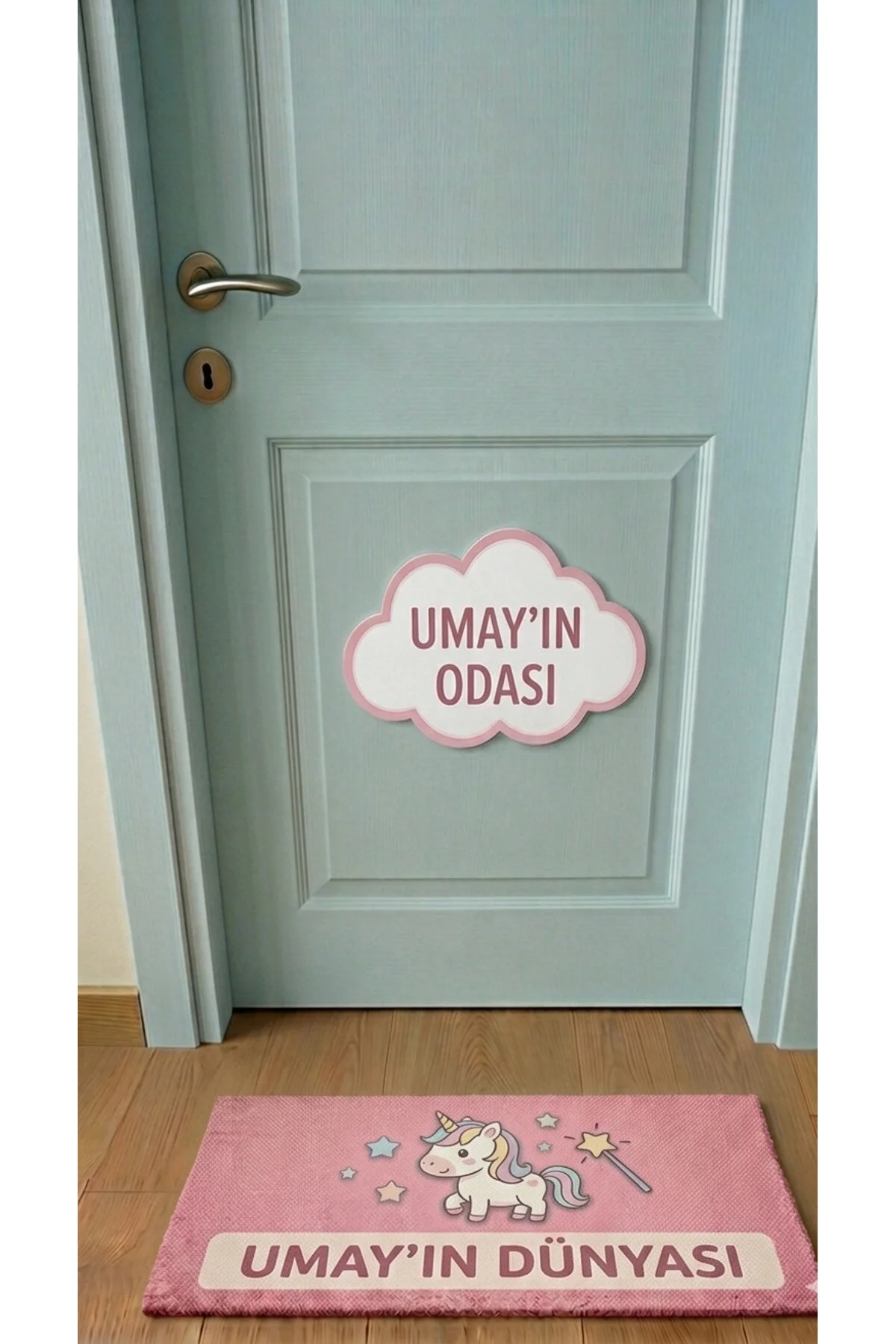 İsme Özel Baskı - Çocuk Odası Kapı Önü Paspası - Dijital Baskı Açık Sarı