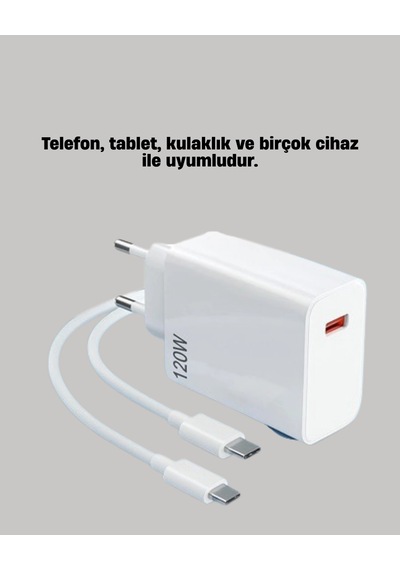 120w Güçlü Hızlı Şarj Adaptörü Ve Type-c Kablo Seti Güvenli Şarj Teknolojisi Belirtilmemiş
