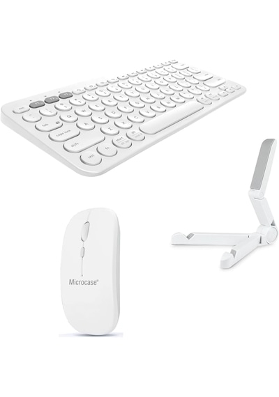 Microcase Apple Uyumlu iPad  Pro 13 2025 Tablet İçin Bluetooth Klavye + Mouse + Tablet Standı - Al4514 Beyaz Lazer