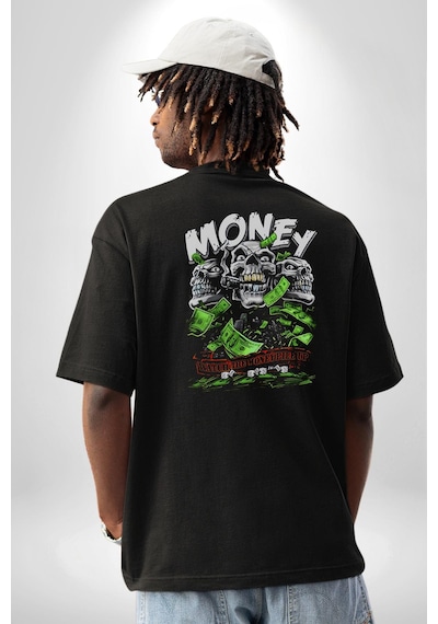 Dolar Kurukafa Pamuklu Unisex Oversize Sırt Dijital Baskılı Siyah T-shirt Siyah Dolar Kurukafa Pamuklu Unisex Oversize Sırt Dijital Baskılı Siyah T-shirt Siyah
