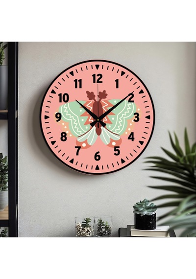 Kelebek Desenli Dekoratif Türkçe Rakamlı Uv Baskılı Duvar Saati Sessiz Akar Mekanizma Metal Akrep Pembe