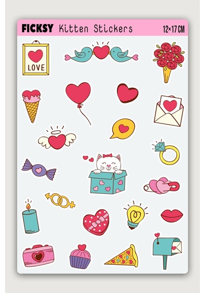 Sevimli Pop Art Stili Yavru Kedi Sticker Seti - 22 Adet Etiket Çıkartma Diğer