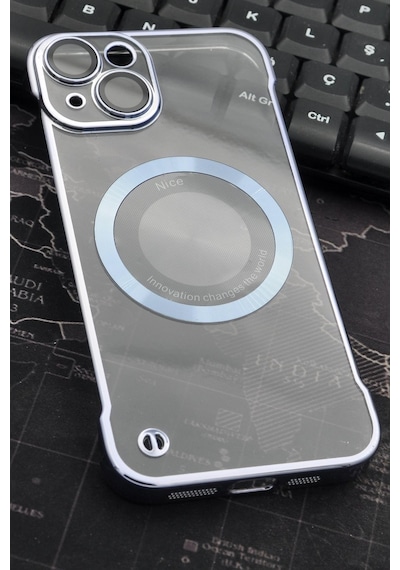 Apple Uyumlu iPhone 13 Uyumlu Mavi Renkli İnce Kenarlı Şeffaf Sert Kapak Kılıf Mavi -