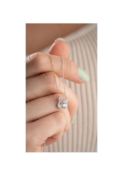 925 Ayar Gümüş Moissanite Taşlı Kuğu Aşk Temalı Zarif Kadın Kolye Gümüş Gümüş