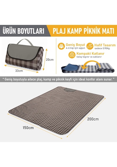 Piknik Örtüsü, Çanta Kamp Matı, Plaj Matı, Piknik Yer Örtüsü, Seyahat, Kamp, Outdoor, Park Çim Kahve Ekose