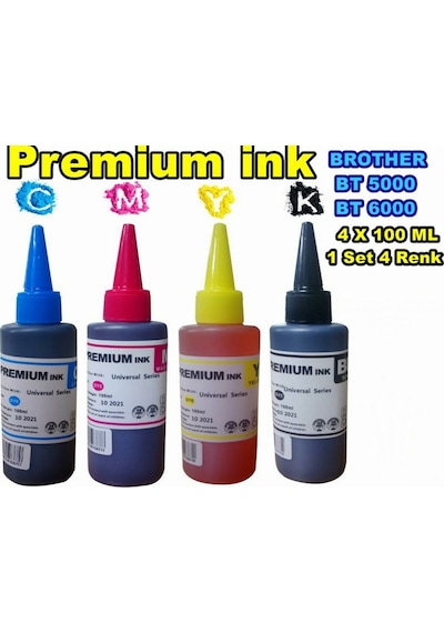 Premium Ink Brother Bt5000/6000 T300/T500/T800W 4 Renkx100 ML Set