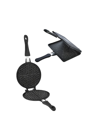 Granit Waffle Ve Tost Tavası Seti Gümüş- Siyah