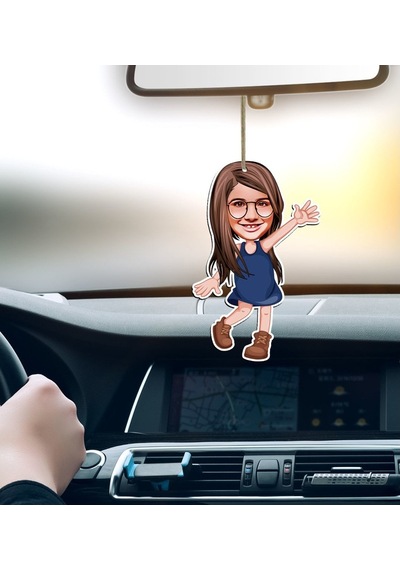 Kişiye Özel Kız Çocuk Karikatürlü Ahşap Araba Dikiz Ayna Süsü-4