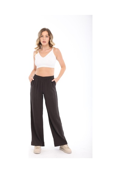 Blayn Jeans Blayn Kadın Kahverengi Tensel Kumaş Yüksek Bel Bol Paça Pantolon