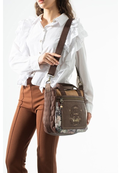 Ventıs Qualıty Ventis Amazing Vintage Kadın Omuz Çantası Çok Bölmeli Desenli Tasarım Kapitone Kahverengi Model: 571-21d