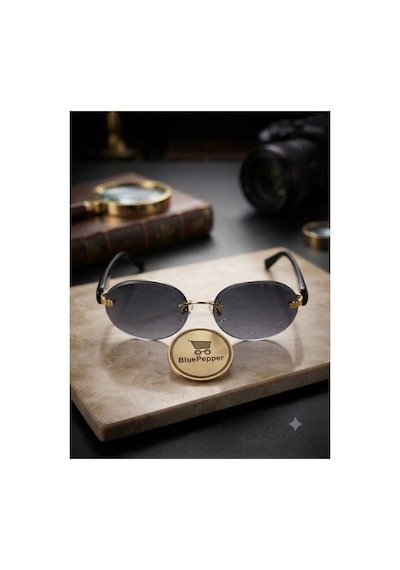 Çerçevesiz Aksesuarlı Oval Camlı Şık Güneş Gözlüğü Yeni Ve Renk Seçenekli Gözlük Çok Renkli