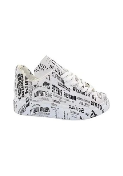 Mergenshoes 0330 Beyaz Siyah Dikişli Günlük Kadın Spor Ayakkabı Beyaz