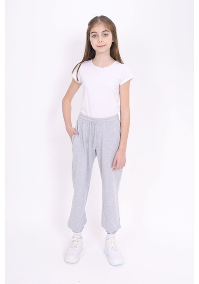 Toontoy Kız Çocuk Baskılı Beli Paçası Lastikli Cepli Basic Jogger Eşofman Altı 2 İplik Gri