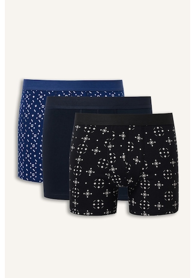 Defacto Regular Fit Geometrik Desenli 3lü Boxer I3046ax26aunv135 Lacivert-nv135