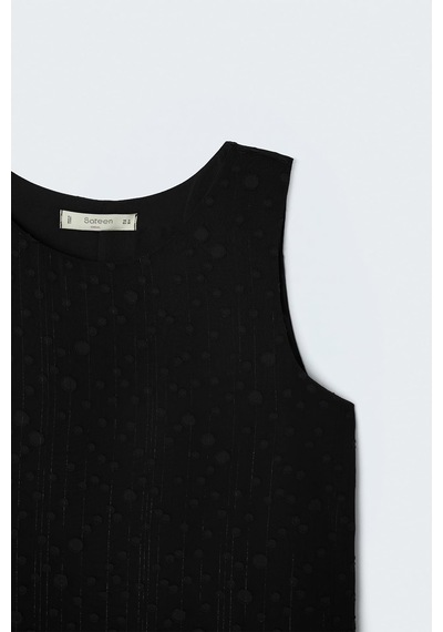 Sateen Dokulu Kolsuz Bluz - Siyah-137718