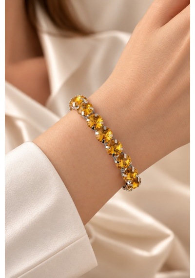 Valmont Accessories Bal Sarısı Yuvarlak Kesim Büyük Taşlı 16,5 Cm Şık Kadın Bileklik Sarı