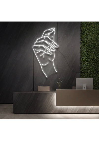El Figürlü Neon Tabela Beyaz
