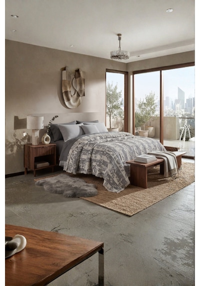 Nuvia 5 Kat Dolgulu Müslin Çift Kişilik Yatak Örtüsü %100 Pamuk Jakar Dokulu 220x240 Cm Gri