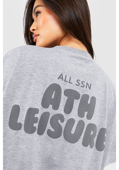 Ath Leisure T-shirt - Gri Baskılı Oversize Bisiklet Yaka Kısa Kol Tişört Gri
