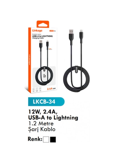 Şarj Kablosu 12w, 2.4a, Usb-a To Lightning 1.2 Metre Şarj Kablo Lkcb-34