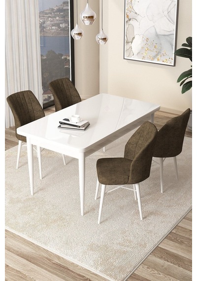 Canisa Concept Arp Serisi, 71x110 Sabit Mutfak Masa Takımı,beyaz Masa 4 Kahve Sandalye Masa Beyaz Sandalyeler Kahve Canisa Concept Arp Serisi, 71x110 Sabit Mutfak Masa Takımı,beyaz Masa 4 Kahve Sandalye Masa Beyaz Sandalyeler Kahve